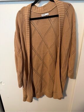 Sonoma Light Camel Open-Front Diamond Knit Cardigan